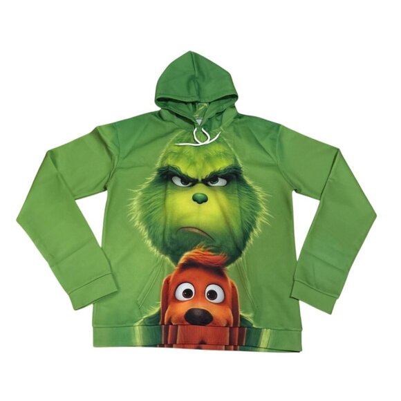 Adults Grinch & Max Green Double Sided Hoodie With Pocket - Picture 1 of 5